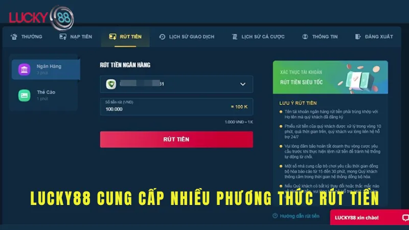 Các phương thức nạp tiền lucky88